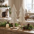 Tannenbaum décoratif en feutre beige crème avec socle en bois - Lot de 2 - 35 cm | Floristik24.fr