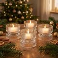 Lot de 4 photophores en verre strié transparent Ø9 cm H7 cm | Floristik24.fr