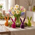 Figurines Lapins de Pâques Assis en Finition Velours 13 cm - Lot de 8 | Floristik24.fr