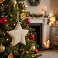 Étoile de Noël en Bois Naturel Ø 13,5 cm avec Suspendre, FSC | Floristik24.fr