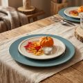 Assiette décorative en plastique bleu pétrole et brun Ø33 cm | Floristik24.fr