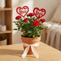 Piques décoratives cœur rouge et blanc en bois avec inscription Love - 7 cm - Lot de 12 | Floristik24.fr