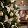 Lot de 4 papillons décoratifs en plumes dorées avec clip 7,5 x 7 cm | Floristik24.fr