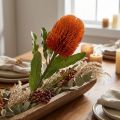 Fleur artificielle Banksia orange 64 cm pour décoration d'automne | Floristik24.fr