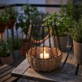 Lanterna en métal et corde avec verre amovible noir et naturel Ø18 cm H22 cm | Floristik24.fr