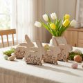 Déco de Pâques 4 Lapins en Bois Assis Naturels avec Motif de Prairie 18,5×18 cm | Floristik24.fr