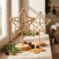 Étoiles décoratives en métal et fibres naturelles sur socle en bois Ø15cm - Lot de 2 | Floristik24.fr