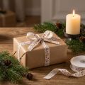 Ruban de Noël avec renne blanc crème bord robuste 15 mm 18 m | Floristik24.fr