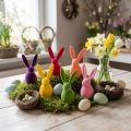 Set de 6 lapins décoratifs colorés en plastique floqué - Hauteur 13 cm | Floristik24.fr