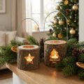 Lot de 2 photophores suspendus en bois avec motifs étoile et sapin, 7,5 cm | Floristik24.fr