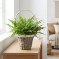 Panier en osier gris avec anse blanche Ø25 cm H45 cm pour décoration | Floristik24.fr