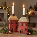 Bougeoirs Maisons en Bois Rouge pour Chandelles H14,5cm - Lot de 2 | Floristik24.fr