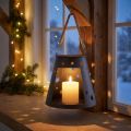 Lanterne en métal anthracite avec motif étoiles et poignée en corde – Ø16,5 cm, hauteur 24 cm | Floristik24.fr
