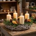 Couronne décorative en bois naturel et blanc Ø30cm H9,5cm | Floristik24.fr