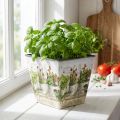 Pots de fleurs décoratifs carrés motif herbes aromatiques 13 cm | Floristik24.fr