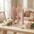 Bougies torsadées en cire teintée rose 250x28 mm - Lot de 4 | Floristik24.fr