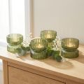 Porte-bougies chauffe-plat en verre décoratif, côtelé, vert, Ø9 cm, H7 cm, lot de 4 | Floristik24.fr