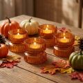 Porte-bougies chauffe-plat en verre côtelé, décoratif, orange, Ø9 cm, H7 cm, lot de 4 | Floristik24.fr