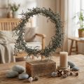 Couronne décorative "Asparagus Rustique" sur socle en bois, Ø35 cm, décoration naturelle pour toute l'année | Floristik24.fr