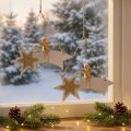 Décoration suspendue étoile filante avec angelot en bois doré et blanc – Lot de 2 | Floristik24.fr
