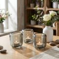 Photophores en verre gris avec décor rainuré, 8 cm, lot de 6 | Floristik24.fr