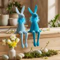 Figurines lapin en position assise pour décoration de Pâques – Duo bleu clair et bleu foncé, H27 cm | Floristik24.fr