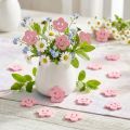 Lot de 48 fleurs en bois rose avec visage 2,5 cm | Floristik24.fr
