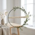 Cercle décoratif en métal avec perles en bois Ø30 cm Noir Blanc Naturel Lot de 4 | Floristik24.fr