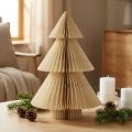 Sapin de Noël en Papier Plissé Crème et Or H30cm | Floristik24.fr