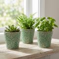 Set de 3 cache-pots en céramique craquelée vert Ø11 cm H11 cm | Floristik24.fr