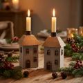 Lot de 2 bougeoirs maison en bois pour bougies chandelles 14,5 cm | Floristik24.fr