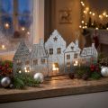 Photophore en métal argenté - Village de Noël 25 cm | Floristik24.fr