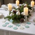 Décorations de Noël à Saupoudrer et Coller en Bois Pailleté Blanc et Turquoise – 36 Pièces | Floristik24.fr