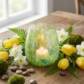 Photophore en verre jaune et vert avec motif, Ø 6,5 cm x H 10 cm | Floristik24.fr