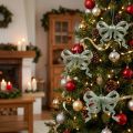 Lot de 12 nœuds décoratifs de Noël en plastique, vert avec paillettes, 9 cm | Floristik24.fr