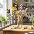 Suspensions décoratives en bois Lapins et Carottes avec paillettes dorées – 9 pièces | Floristik24.fr