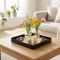 Dessous carré décoratif en bois et métal noir 25,5×25,5×4 cm | Floristik24.fr