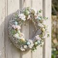 Couronne décorative en bois et rotin blanc naturel Ø40cm H9,5cm | Floristik24.fr