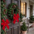 Noeud décoratif noeud en velours rouge 4 cm de large noeud de Noël pour l'extérieur 15 × 18 cm 2 pièces | Floristik24.fr