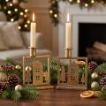Chandeliers pour bougies fines dorés avec motif maison et sapin 10×6×14cm – Lot de 2 | Floristik24.fr