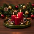 Plateau décoratif rond en métal vert avec bord doré, 30 cm | Floristik24.fr