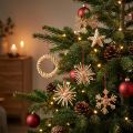 Étoiles de Noël en Paille Naturelle et Rouge Ø4-6 cm - Lot de 17 | Floristik24.fr