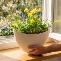 Pots décoratifs en plastique beige 24×10×15 cm – Lot de 3 | Floristik24.fr