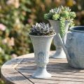 Coupe décorative en métal blanc et bleu aspect antique Ø11 cm H17,5 cm | Floristik24.fr