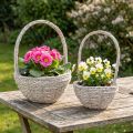 Lot de 2 paniers en paille blanche et naturelle avec anse Ø23/28 cm | Floristik24.fr