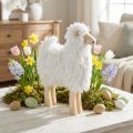 Mouton décoratif en bois avec laine synthétique blanche 30x4,5x36,5cm | Floristik24.fr