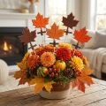 Pique décoratif Feuilles d'érable en bois et feutrine - Lot de 12 - 35 cm | Floristik24.fr