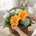 Roses en mousse jaunes Ø15 cm avec tige flexible - Lot de 4 | Floristik24.fr