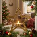 Décoration étoile suspendue en métal doré avec porte-bougie chauffe-plat 24cm | Floristik24.fr
