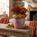 Pot décoratif en métal avec feuilles, rouge vin, Ø25,5cm x H22cm | Floristik24.fr